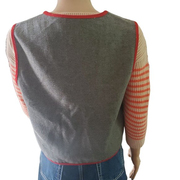 Vintage Talbots Sz S Wool Blend Vest Snowflake Holiday Gray Red Embroidered Y2K - Picture 5 of 10
